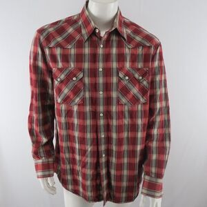 Lucky Brand Pearl Snap Western Shirt Mens Size L Red‎